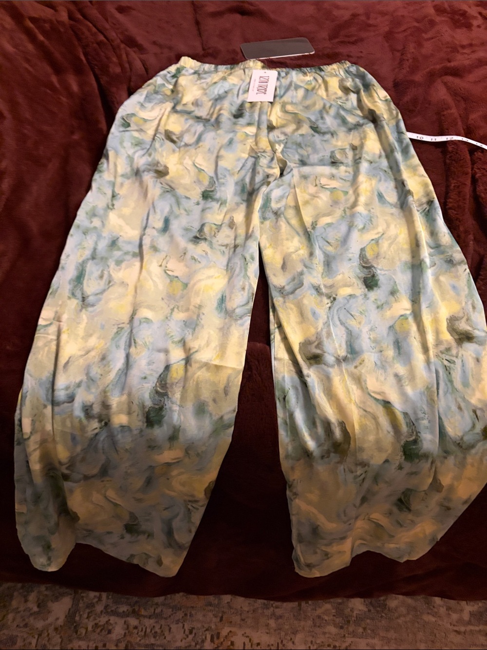12th Tribe Marble/Tye-Dye Silk-like Wide Leg Pants size Large